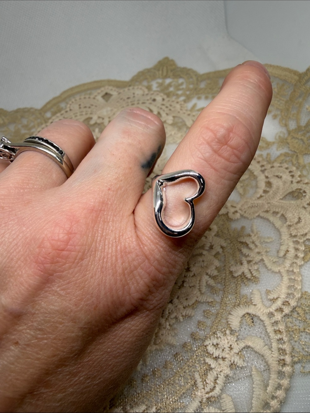 925 Sterling Silver Open Heart Adjustable Ring Romantic Statement Minimalist